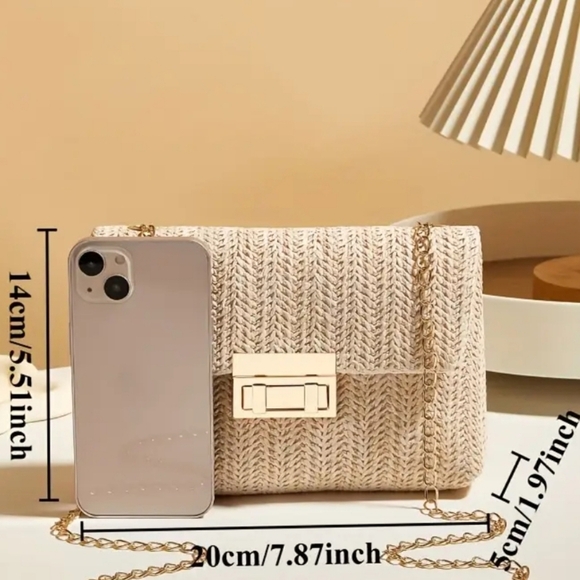 Women's Cream Woven Chain Bag with Gold Hardware & Finishings, 5.5×8×2, NWOT - Picture 2 of 5